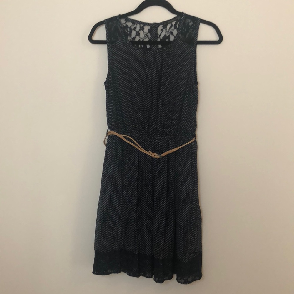 Zara navy polka dot dress with lace details
